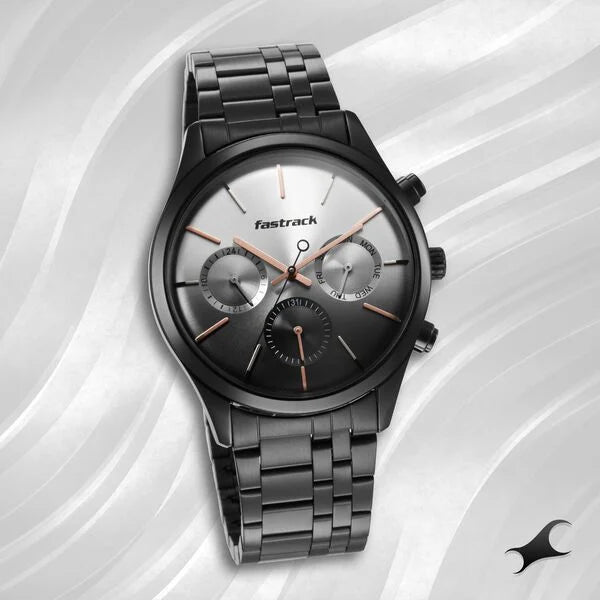 Fastrack Opulence Quartz Multifunction Multicoloured Dial Stainless Steel Strap Watch for Guys 3288NM01