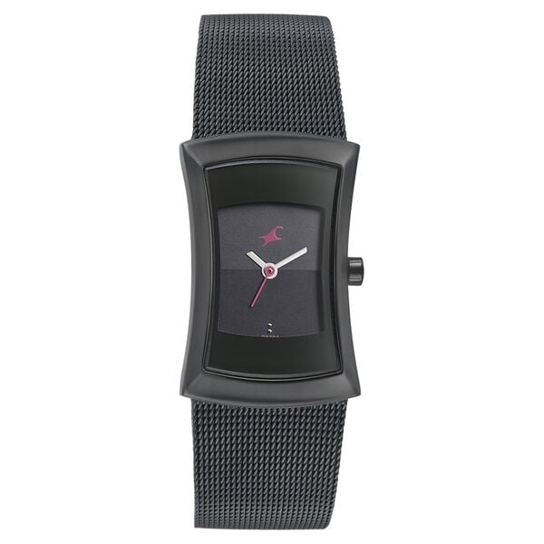 Fastrack Pulse Quartz Analog Black Dial Stainless Steel Strap Watch for Girls 6093NM01