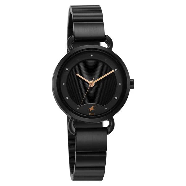 Fastrack Pulse Quartz Analog Black Dial Stainless Steel Strap Watch for Girls 6221nm03f