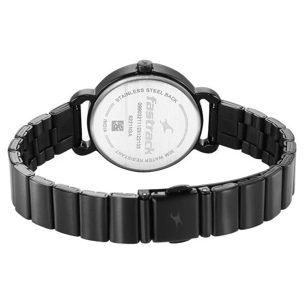 Fastrack Pulse Quartz Analog Black Dial Stainless Steel Strap Watch for Girls 6221nm03f