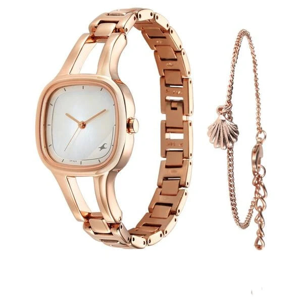 Fastrack Pulse Quartz Analog Mother Of Pearl Dial Metal Strap Watch for Girls 6147wm01f