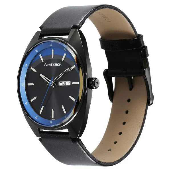 Fastrack Snob X Black Dial Leather Strap Watch for Guys 3292nl01