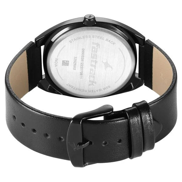 Fastrack Snob X Black Dial Leather Strap Watch for Guys 3292nl01