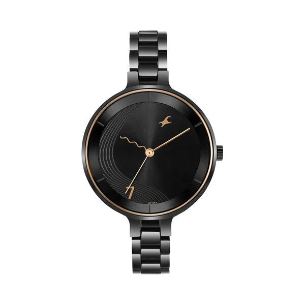 Fastrack Stunners Quartz Analog Black dial Stainless Steel Strap Watch for Girls 6265nm02