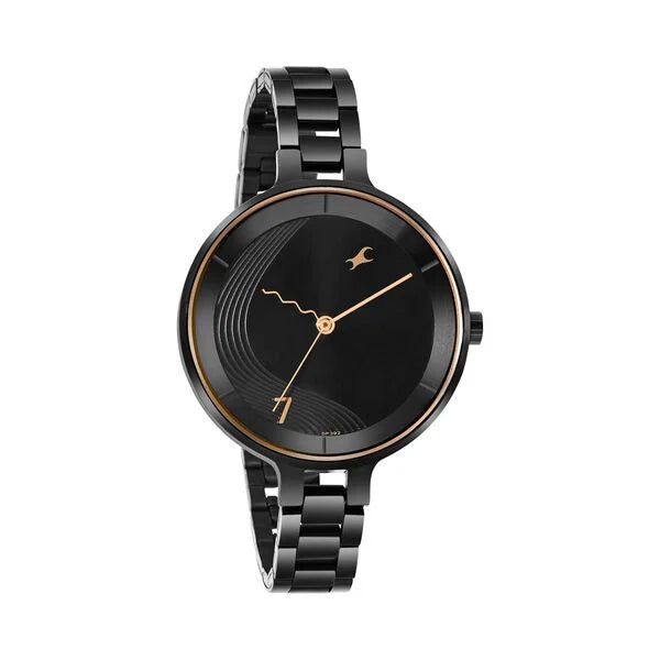 Fastrack Stunners Quartz Analog Black dial Stainless Steel Strap Watch for Girls 6265nm02