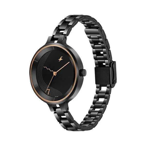 Fastrack Stunners Quartz Analog Black dial Stainless Steel Strap Watch for Girls 6265nm02