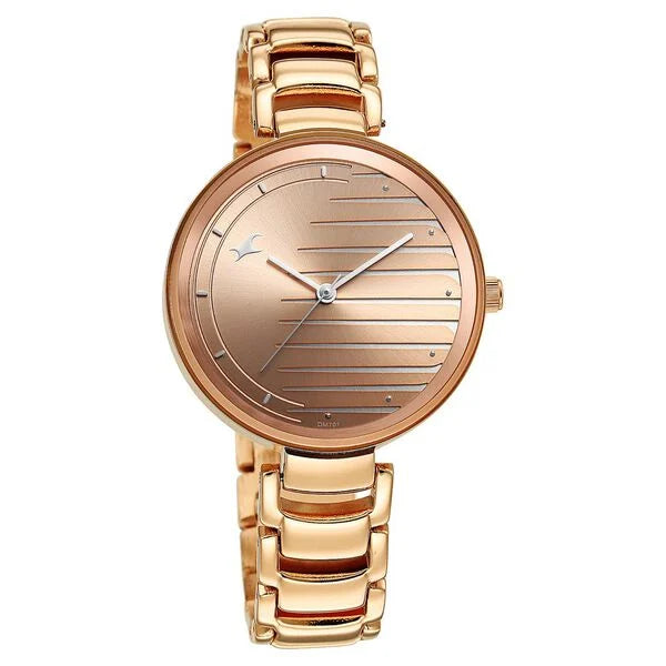 Fastrack Style Up Quartz Analog Champagne Dial Metal Strap Watch for Girls 6216WM02