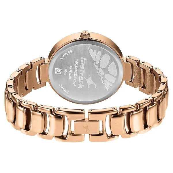 Fastrack Style Up Quartz Analog Champagne Dial Metal Strap Watch for Girls 6216WM02