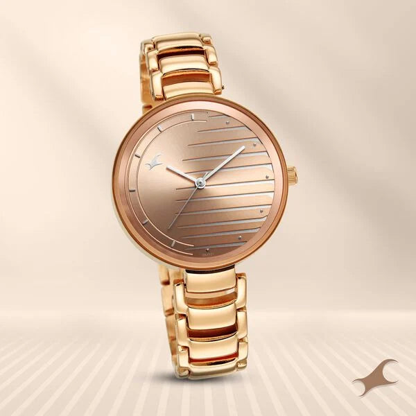 Fastrack Style Up Quartz Analog Champagne Dial Metal Strap Watch for Girls 6216WM02