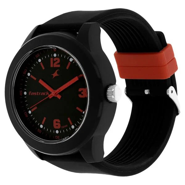 Fastrack Tees Quartz Analog Black Dial Polyurethane Strap Unisex Watch 38003PP05
