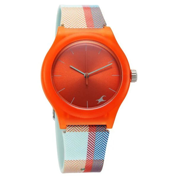Fastrack Tees Urbanique Quartz Analog Orange Dial Silicon Strap Watch For Girls 38037PP18