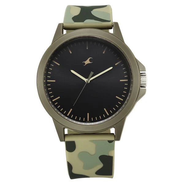 Fastrack Tees Wanderlust Quartz Analog Black Dial Silicone Strap Watch for Unisex 38024PP71