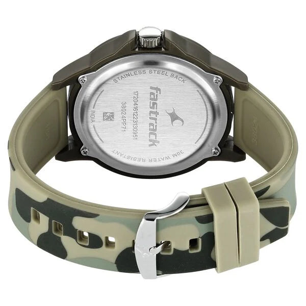 Fastrack Tees Wanderlust Quartz Analog Black Dial Silicone Strap Watch for Unisex 38024PP71