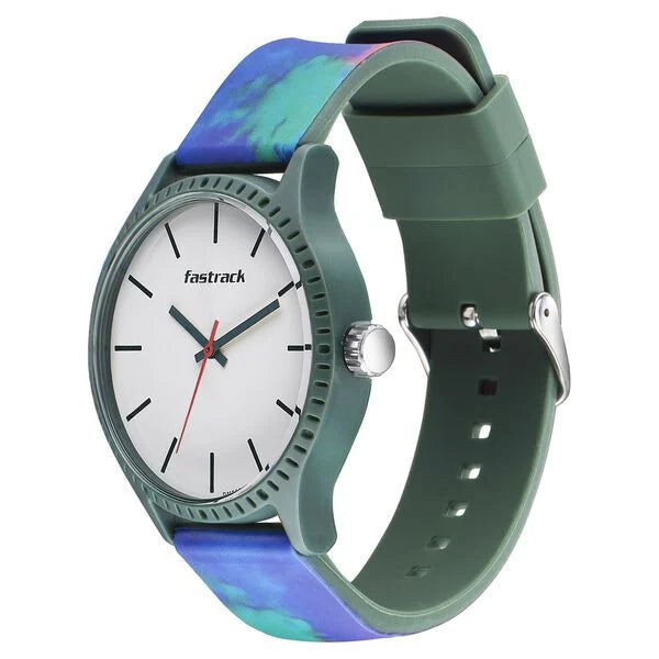 Fastrack Tie & Dye Quartz Analog White Dial Silicone Strap Watch for Guys 38061PP08
