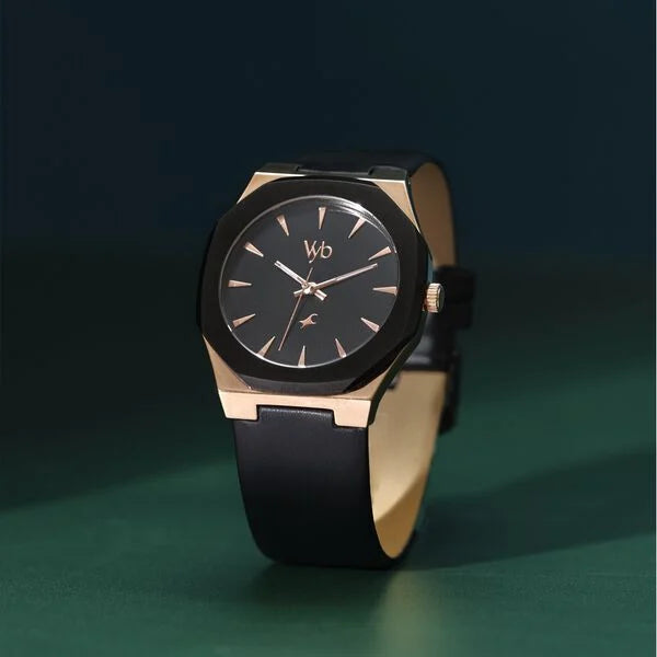 Fastrack Vyb Challenger Quartz Analog Black Dial Black Color Leather Strap Watch For Guys fv30013kl01w