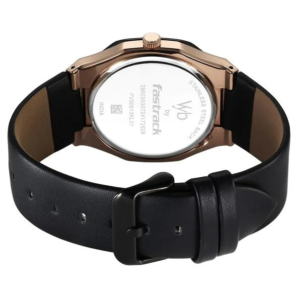 Fastrack Vyb Challenger Quartz Analog Black Dial Black Color Leather Strap Watch For Guys fv30013kl01w