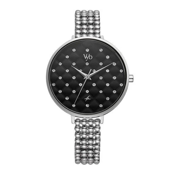 Fastrack Vyb Iconique Quartz Analog Black Dial Metal Strap Watch for Girls fv60014sm01w