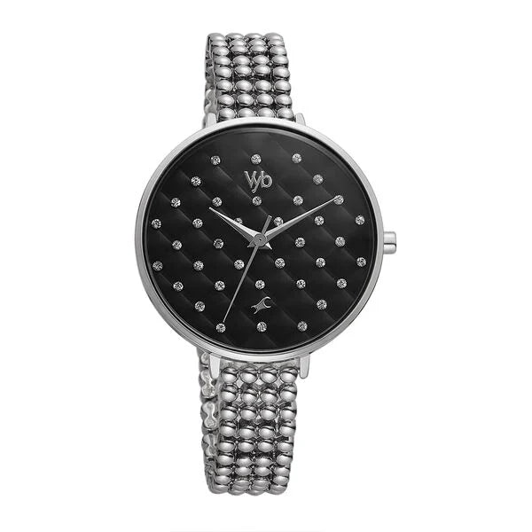 Fastrack Vyb Iconique Quartz Analog Black Dial Metal Strap Watch for Girls fv60014sm01w
