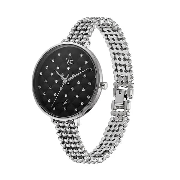 Fastrack Vyb Iconique Quartz Analog Black Dial Metal Strap Watch for Girls fv60014sm01w
