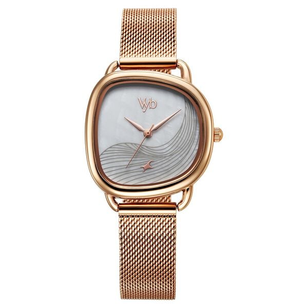 Fastrack Vyb Manifester Quartz Analog Mother Of Pearl Dial Stainless Steel Strap Watch for Girls fv60032wm01w