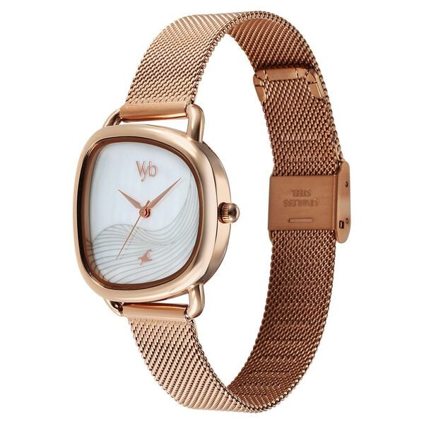 Fastrack Vyb Manifester Quartz Analog Mother Of Pearl Dial Stainless Steel Strap Watch for Girls fv60032wm01w