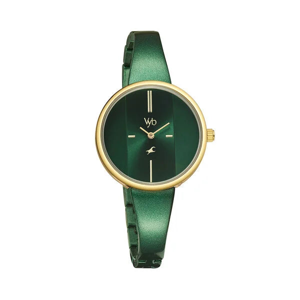 Fastrack Vyb Siren Quartz Analog Green Dial Metal Strap Watch for Girls fv60004km02w