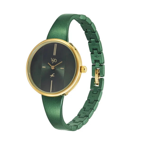 Fastrack Vyb Siren Quartz Analog Green Dial Metal Strap Watch for Girls fv60004km02w