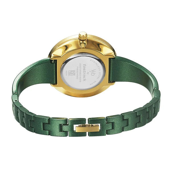 Fastrack Vyb Siren Quartz Analog Green Dial Metal Strap Watch for Girls fv60004km02w
