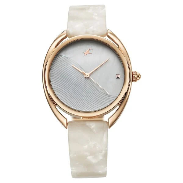 Fastrack Younique Quartz Analog Mother Of Pearl Dial Acetate & MetalStrap Watch For Girls 68036kd03