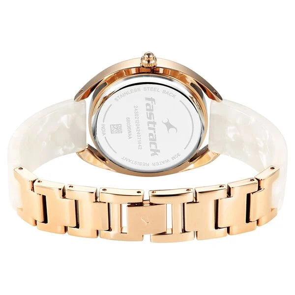 Fastrack Younique Quartz Analog Mother Of Pearl Dial Acetate & MetalStrap Watch For Girls 68036kd03