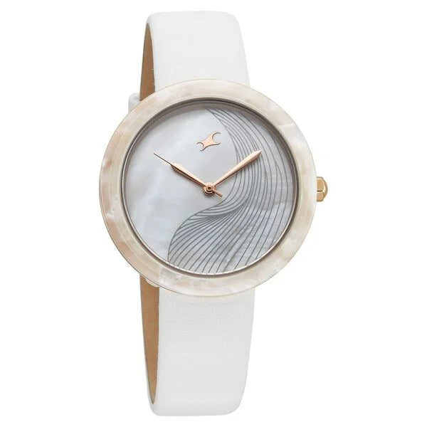 Fastrack Younique Quartz Analog Mother Of Pearl Dial LeatherStrap Watch For Girls 68035kl01