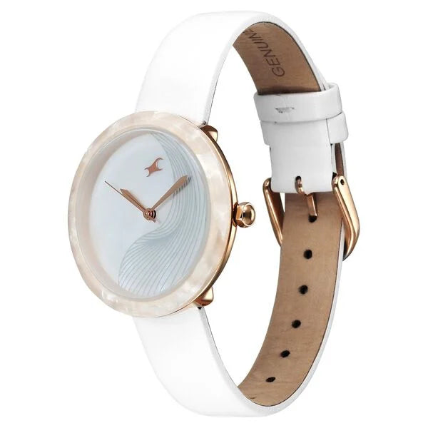 Fastrack Younique Quartz Analog Mother Of Pearl Dial LeatherStrap Watch For Girls 68035kl01