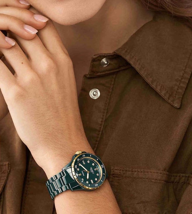Fossil Women's Fb-01 Three-Hand Blue Ceramic Bracelet Watch CE1124