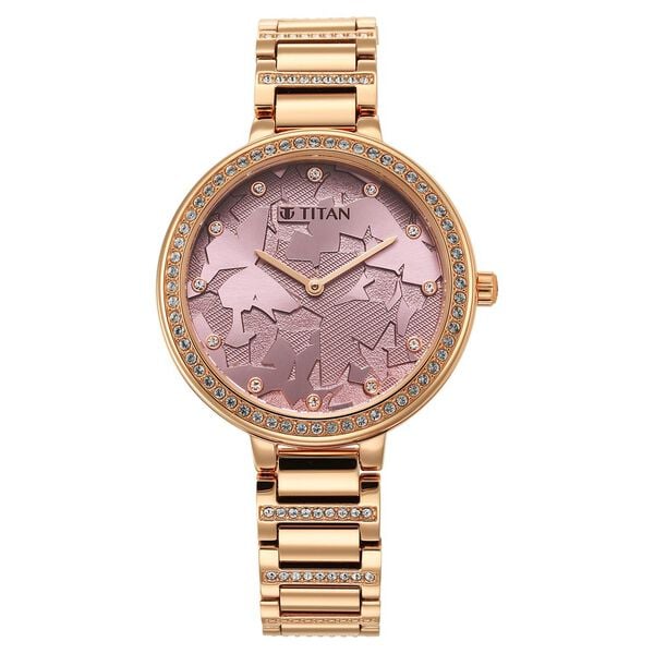 Glitz Rose Gold Dial Stainless Steel Strap Watch for Women 95211wm01