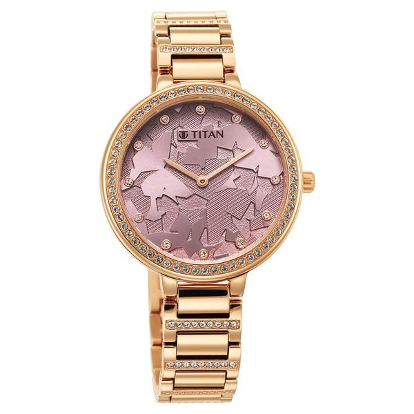 Glitz Rose Gold Dial Stainless Steel Strap Watch for Women 95211wm01