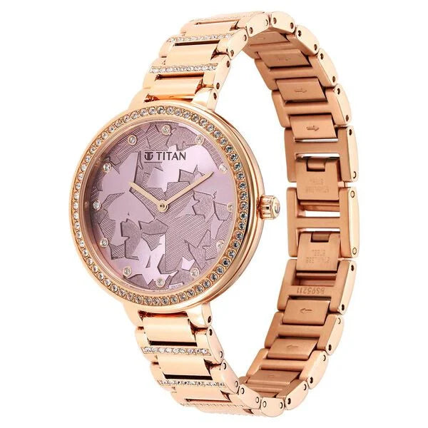 Glitz Rose Gold Dial Stainless Steel Strap Watch for Women 95211wm01