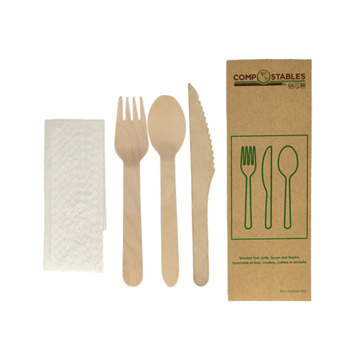 Globe 6051 6.5" Wooden Compostable Cutlery Set – 500/Case