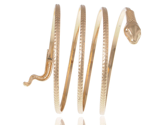 Gold Egyptian Spiral Snake Wrap Around Arm Cuff Coil Bangle Bracelet