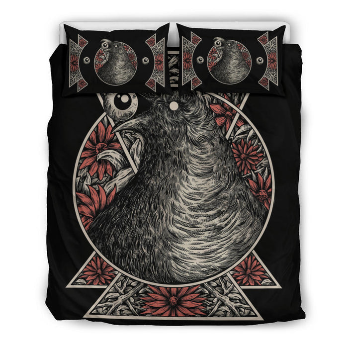 Bedding Set - Black - Gothic Crow Eye 3 Piece Duvet Set Color Version / US Queen/Full