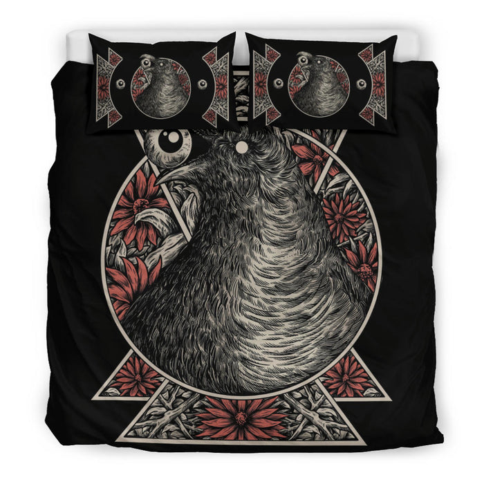 Bedding Set - Black - Gothic Crow Eye 3 Piece Duvet Set Color Version / US King