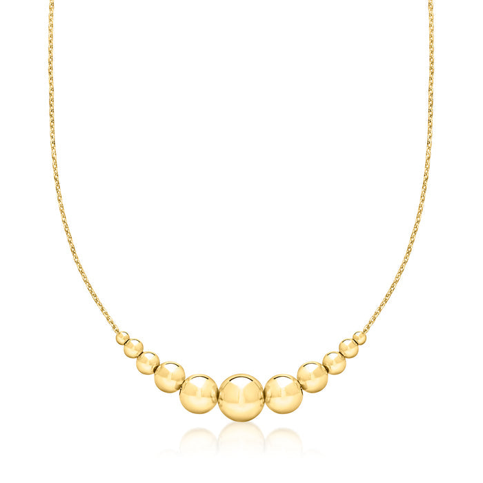 Gold-tone beaded cable-chain necklace with graduated round beads