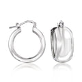 Sterling silver hoop earrings with hinged clasps, polished round hoops