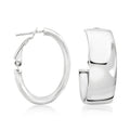 Sterling silver oval hoop earrings with hinged clasp, polished finish