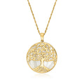 Gold over sterling tree of life pendant necklace with round mother-of-pearl inlay