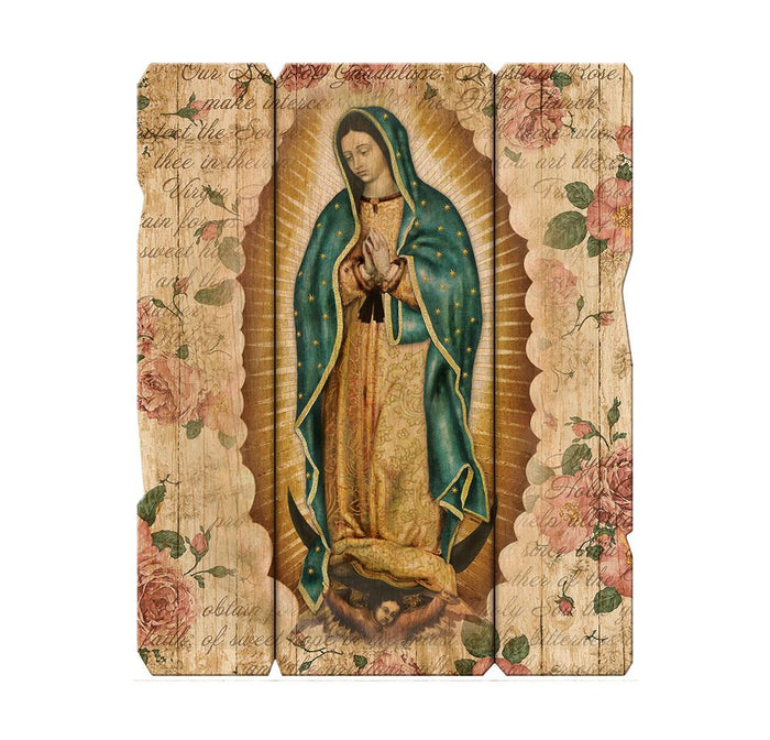 Our Lady of Guadalupe wood panel plaque, 11.25" x 14"