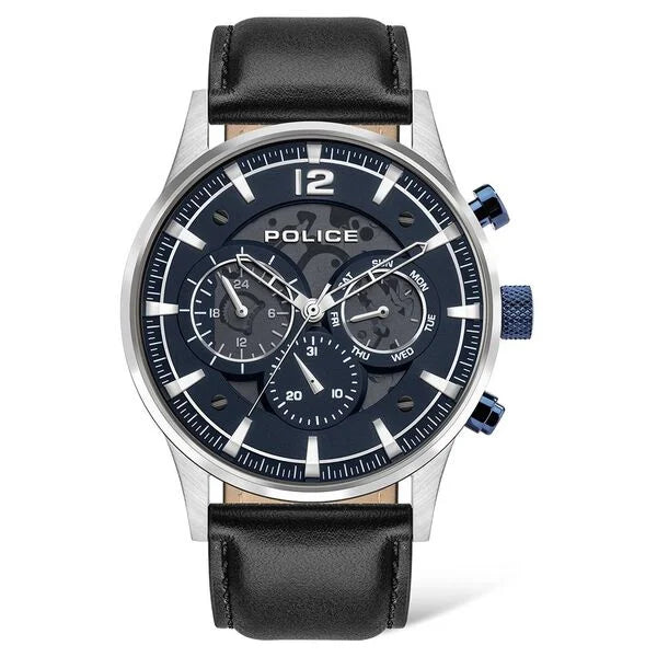 Police Quartz Multifunction Black Dial Leather Strap Watch for Men neplpewjf2002801