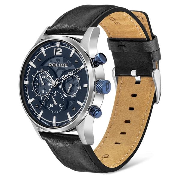 Police Quartz Multifunction Black Dial Leather Strap Watch for Men neplpewjf2002801