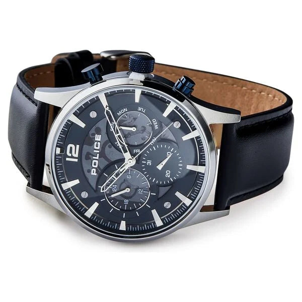 Police Quartz Multifunction Black Dial Leather Strap Watch for Men neplpewjf2002801