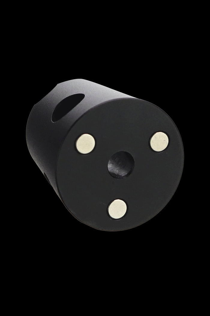 Black cannabis oil cartridge with three small windows.