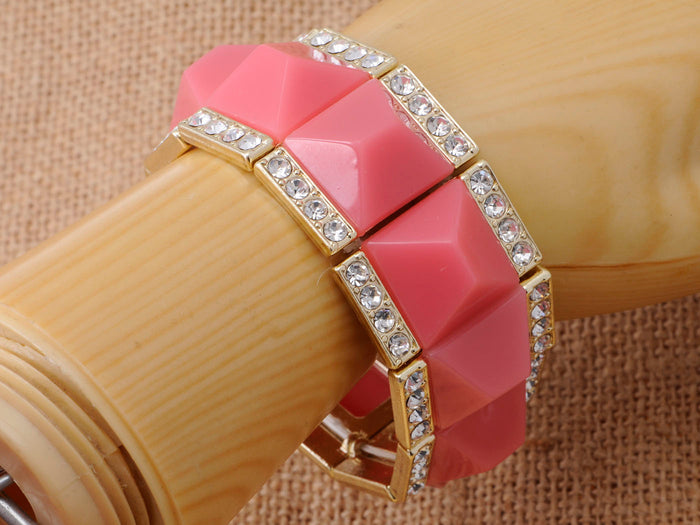 Royal Square Pink Bead Accented Bracelet